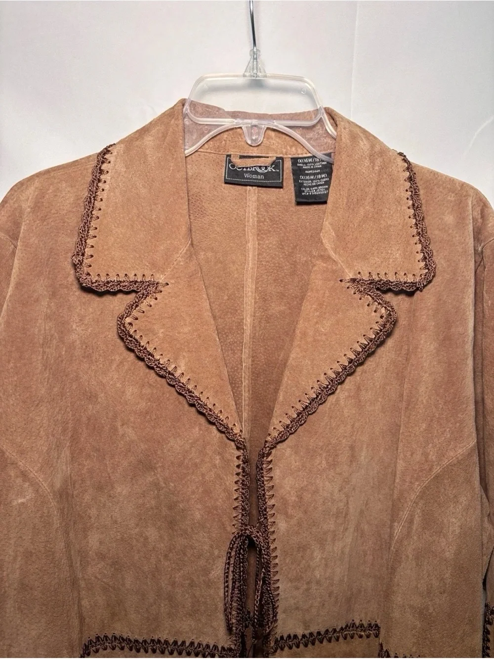 Vintage Outbrook Woman 100% Leather Suede Brown Boho Jacket Sz 1X (16W/18W)